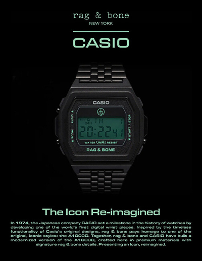 Orë dore Casio Rag & Bone A1000RCB-1ER (007), e zezë