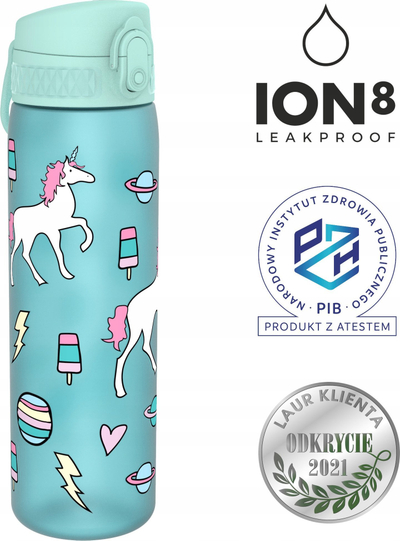 Shishe uji për kalamajt Ion8 One Touch Kids Planet Unicorns, 500 ml, pa rrjedhje, blu pastel