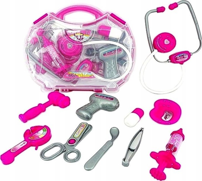 Set lodër doktorsh Kids Doctor, me valixhe, 28cm, rozë