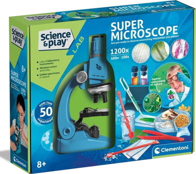 Lodër mikroskop Clementoni Super Microscope, 1200x, 50 eksperimente, blu