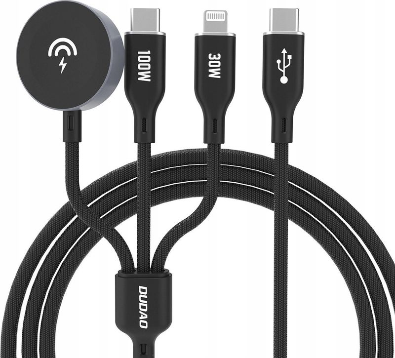 Kabllo karikimi Dudao A12Max+, 3 në 1, 100W PD, 1.2m, e zezë