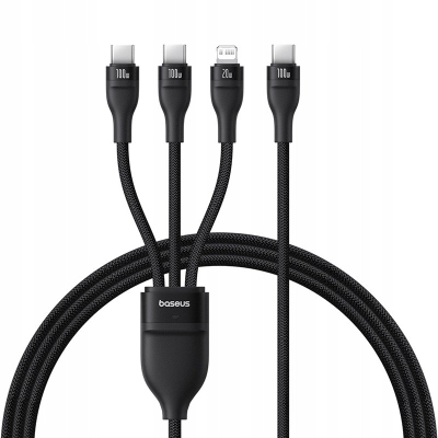 Kабел USB Baseus Flash 3in1, USB во USB C и Lightning, 100W, 1.5m, црна