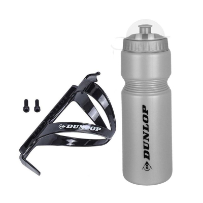 Shishe uji për biçikletë Dunlop, 750 ml, me mbajtëse, argjendtë e zezë