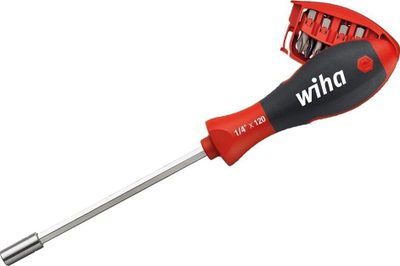 Kaçavidë magnetike Wiha 32901, me 8 bit-a 1/4", me dorezë të rehatshme, e kuqe