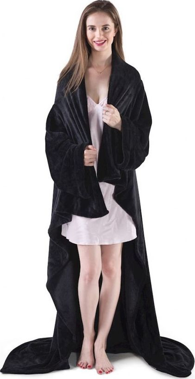 Batanije me mëngë DecoKing Lazy Blanket Smooth Classic, 150x180 cm, e zezë