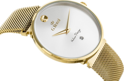 Orë dore për femra G. Rossi Diuna Date, mekanizëm quartz, çelik inox, ngjyrë ari