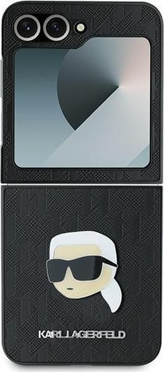 Këllëf telefoni Karl Lagerfeld Saffiano Monogram për Samsung Galaxy Z Flip 6, me logo, ngjyrë e zezë