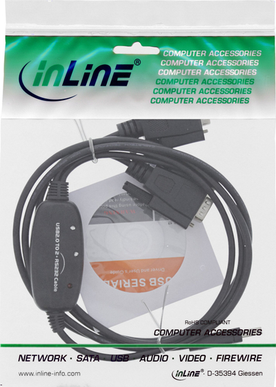 Kabllo adapter InLine USB 2.0 në 2x serial RS232, 1.5m, e zezë