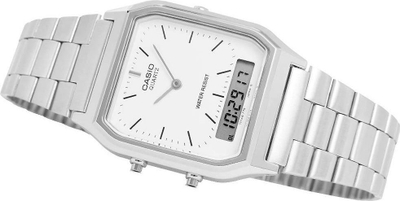 Ora dore Casio Vintage AQ230A-7D, analog dhe digjitale, çelik inox, argjend