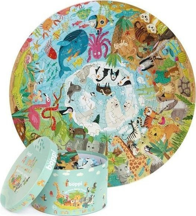 Puzzle rrethor për kalamaj Boppi Animals Around the World, 150 copa, 73 cm, shumëngjyrësh