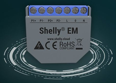 Matës energjie i zgjuar Shelly EM, Wi‑Fi, 2 qarqe, gri