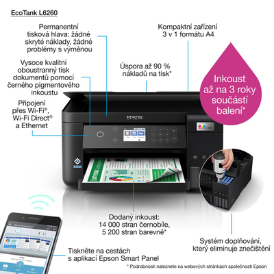 Printer multifunksional Epson Ecotank L6260, Wi-Fi, duplex, i zi