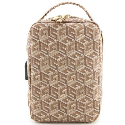 Чанта за во рака Guess GCube Stripe, синтетичка кожа, со USB порта, кафеава
