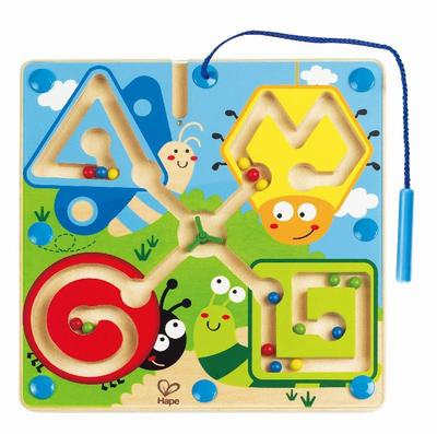Lodër druri labirint me magnet Hape Best Bugs, edukative, me rruaza, shumëngjyrëshe