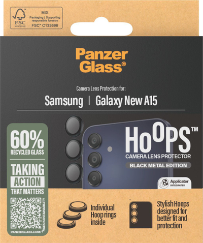 Mbrojtës lente PanzerGlass Hoops për Samsung Galaxy A16, xham i temperu, me kornizë të zezë