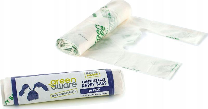 Qese kompostuese për pelena GreenAware Nappy Bags, 30 copë, me doreza, jeshile
