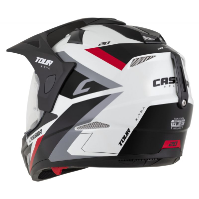 Helmetë moto CASSIDA Tour 2.0 X-tra, me peak, ECE 22.06, e bardhë e kuqe e zezë, madhësia XL