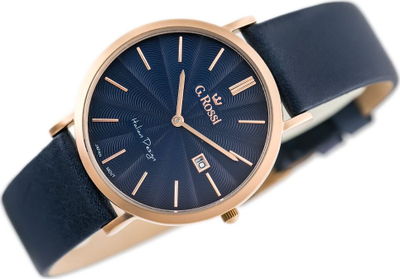 Orë për meshkuj G.Rossi 10853A-6F3, quartz, rrip lëkure, blu