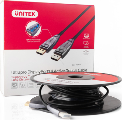 Kabllo DisplayPort Unitek C1619GY, 30m, DisplayPort 1.4, e hirtë