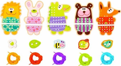Set loje druri Tooky Toy 5 në 1 Lacing Animals, edukativ, shumëngjyrësh
