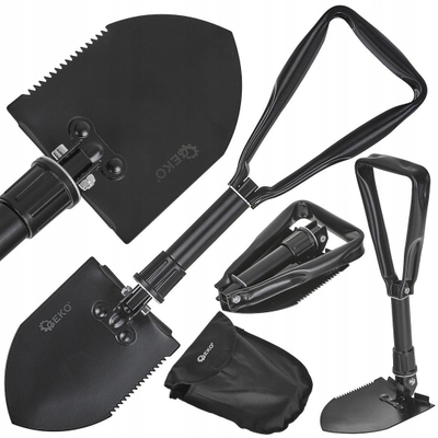 Lopatë palosëse GEKO Tactical Survival, 2 në 1, 19.5cm, e zezë