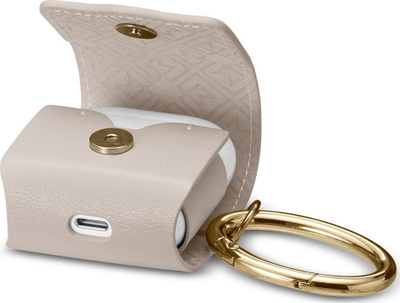 Kuti mbrojtëse Spigen La Manon Leather për AirPods 1/2, lëkurë, me unazë varëse, bezhë
