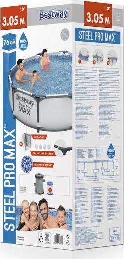 Pishinë mbi tokë Bestway Steel Pro MAX 56408, 305x76 cm, me pompë filtri, e bardhë