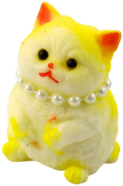 Lodër antistres Squishy Soft, mace silikoni, 7.5cm, bardhë verdhë