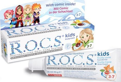 Pasta dhëmbësh për kalamaj R.O.C.S. Kids Fruity Cone, 45g, për moshën 3-7 vjeç