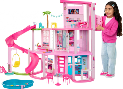 Barbie Dreamhouse сет за забава во базен, троспратен тобоган, 75+ парчиња