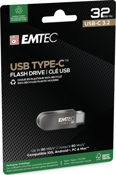 USB флеш Emtec C280, 32GB, USB 3.2, Type C
