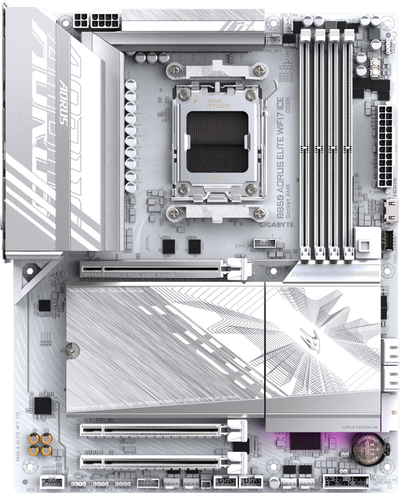 Pllakë amë GIGABYTE B850 AORUS ELITE WIFI7 ICE, DDR5 gjer në 8200MHz, PCIe 5.0, e bardhë