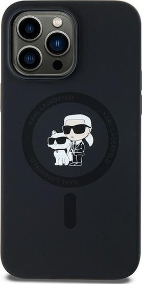 Kapak telefoni Karl Lagerfeld Liquid Silicone Karl and Choupette MagSafe, për iPhone 14 Pro, i zi