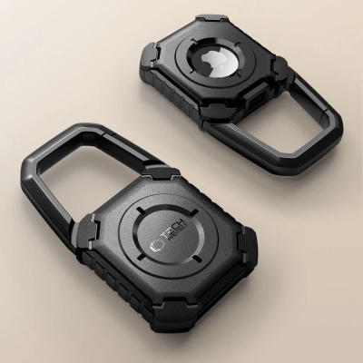 Mbajtëse Tech-Protect Kevlar për Apple AirTag, me karabinë, mbrojtje e fortë, ngjyrë e zezë