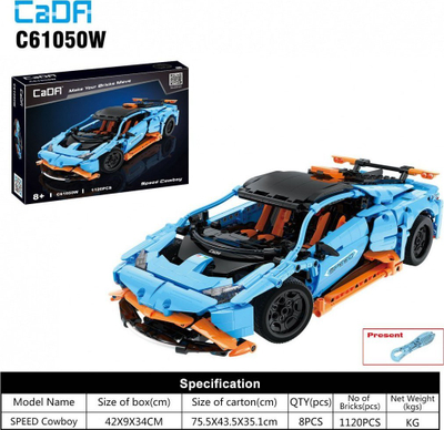 Lodër ndërtimi CaDA Speed Cowboy C61050W, 1120 pjesë, mbi 8 vjeç, blu me portokalli