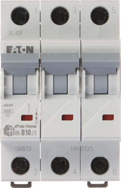 Ndërprerës termik-magnetik Eaton HN-B10/3, trefazor, 10A, tip B