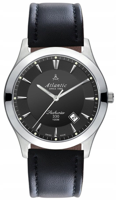Orë burrash Atlantic Seahunter 71360.41.61, kuarc, 41mm, e zezë