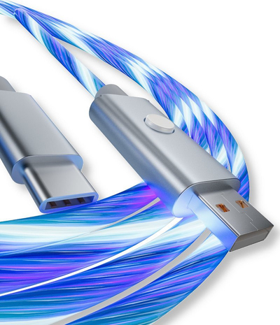 Kabllo USB Oniverse USB A në USB C, 2m, LED me 5 mënyra, blu