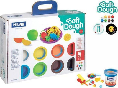 Set plasteline Milan Soft Dough Cooking Time, 8 ngjyra, 59g copa, shumëngjyrësh