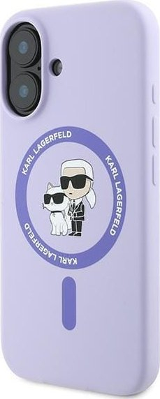 Kapak telefoni Karl Lagerfeld Liquid Silicone Karl &amp; Choupette, MagSafe, për iPhone 16 6.1", vjollcë