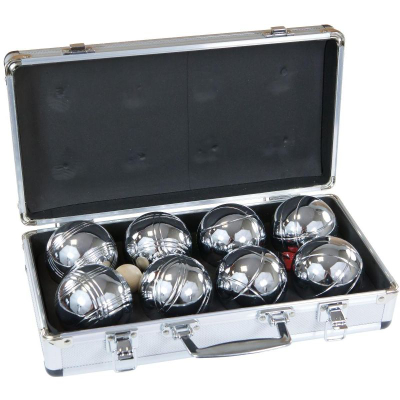 Set petanke Enero Game Balls, 8 topa metal, kuti alumini, argjendtë