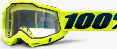 Syze motokrosi 100% Accuri Enduro, xham i dyfishtë transparent, fluo e verdhë