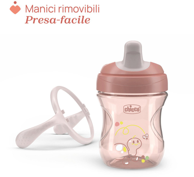 Чаша за тренирање Chicco Transition Cup 4m+, 200ml, со рачки, розова