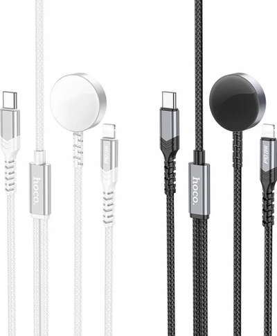 Kabllo karikimi 2 në 1 Hoco CWS, USB-C në Lightning, Apple Watch, e bardhë