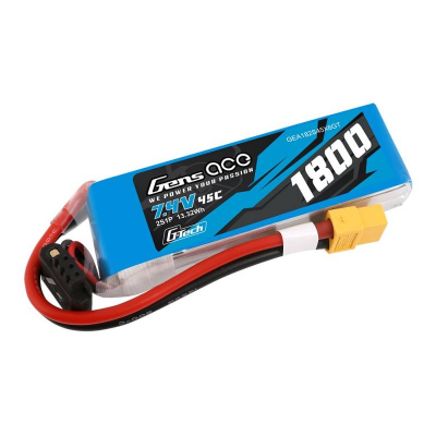 Bateri LiPo GensAce G-Tech 1800mAh, 7.4V 45C, 2S1P XT60, blu