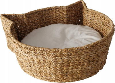 Shportë dekoruese Boltze Home Cat, 50 x 50 x 18 cm, pambuk edhe kallam, ngjyrë natyrale edhe e bardhë