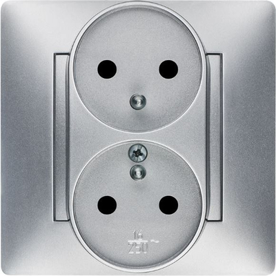 Prizë dyshe Volante Modular, me tokëzim, 16A 230V, argjendi
