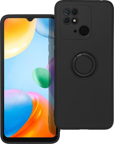 Mbrojtëse telefoni Forcell Ring për Xiaomi Redmi 10C, silikon, me unazë, e zezë
