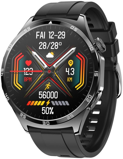 Smartwatch GlacierX Vital, ekran 1.43" AMOLED, matje ECG dhe sheqerit në gjak, i zi