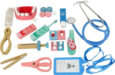 Set lodër doktoreshe Leantoys Wooden First Aid, dru, me çantë, e kuqe